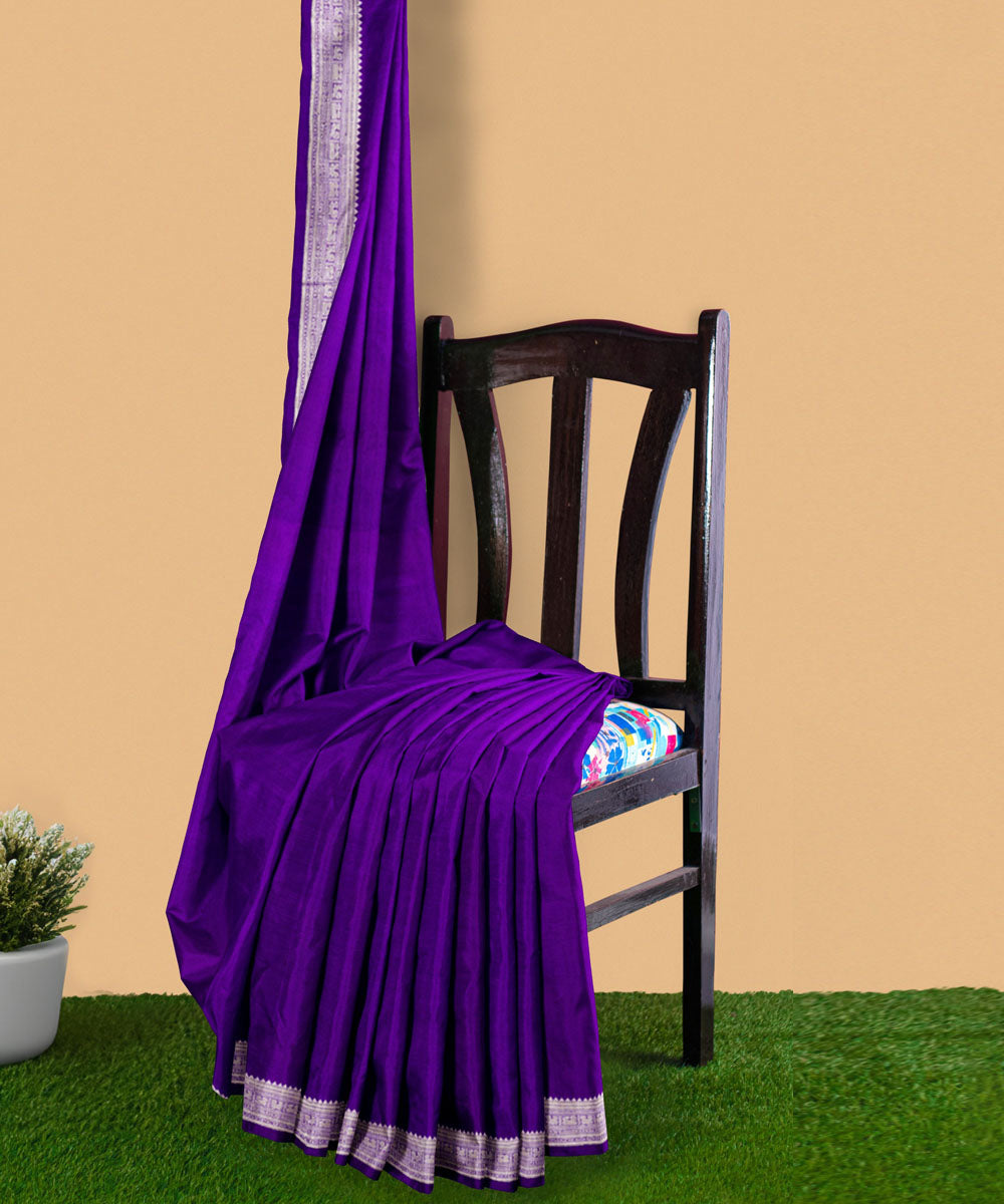 Violet light blue silk handwoven venkatagiri saree