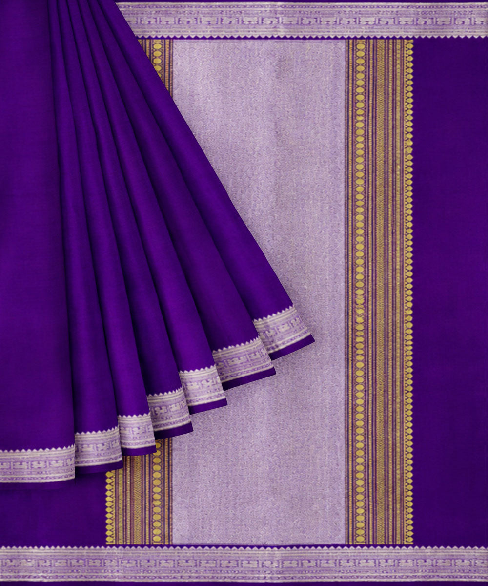 Violet light blue silk handwoven venkatagiri saree