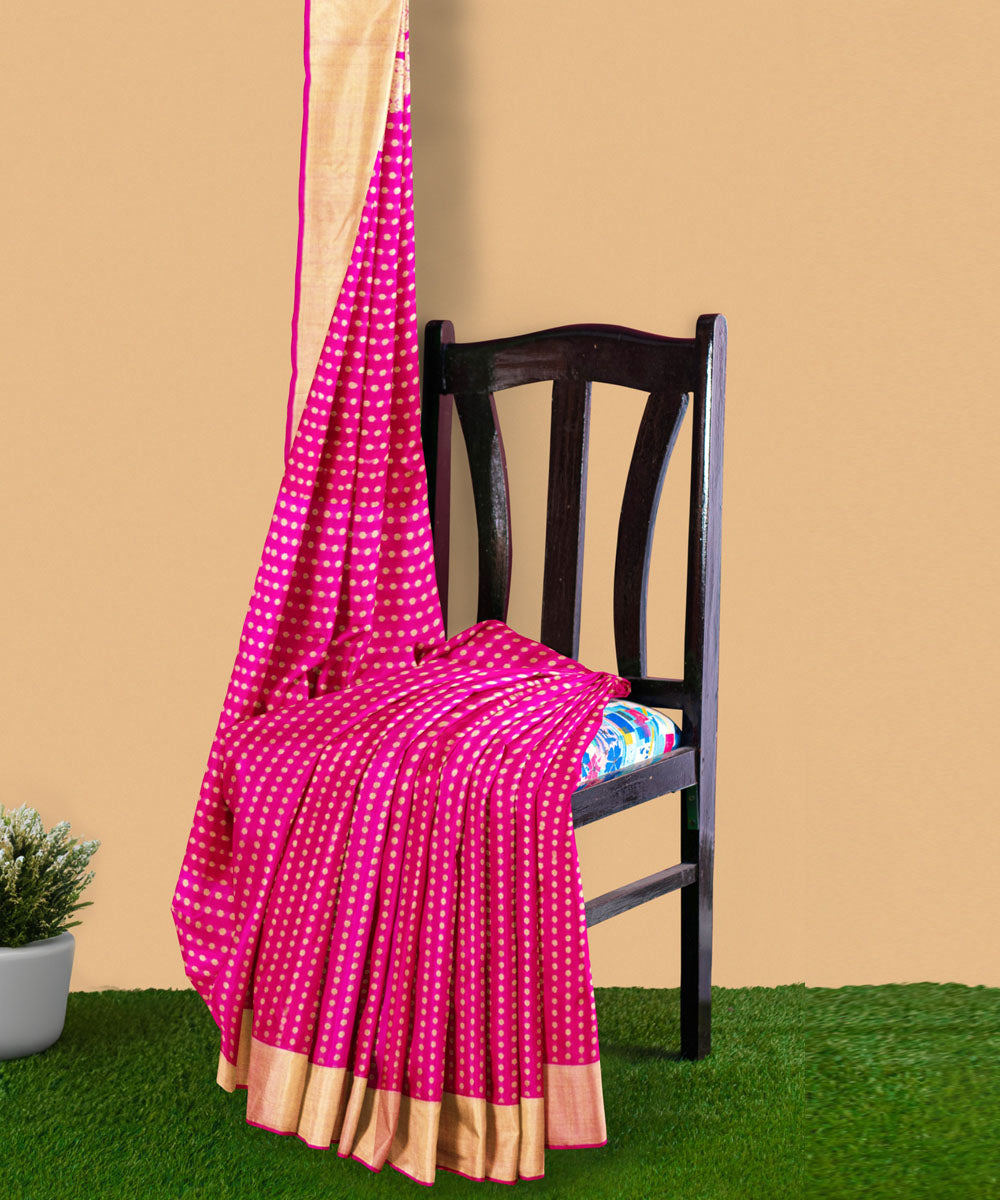Pink beige silk handwoven venkatagiri saree