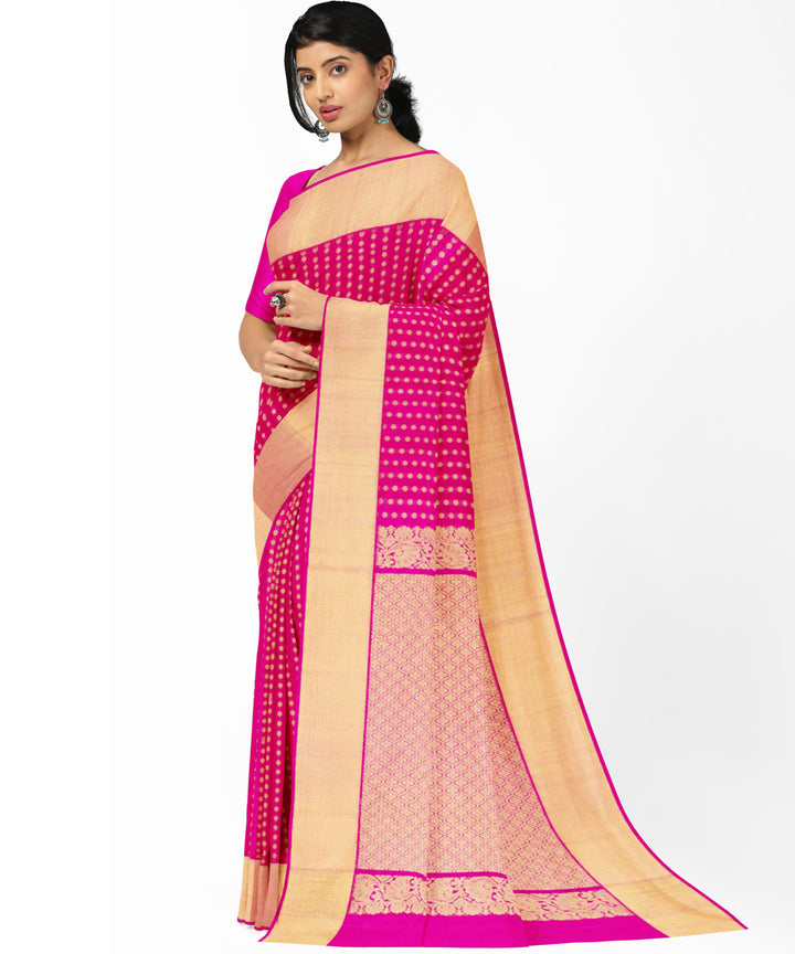 Pink beige silk handwoven venkatagiri saree
