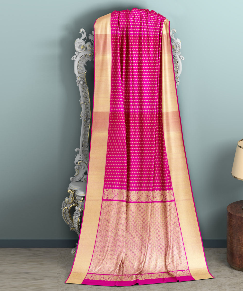 Pink beige silk handwoven venkatagiri saree