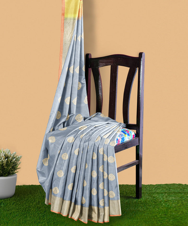 Grey peach silk handwoven venkatagiri saree