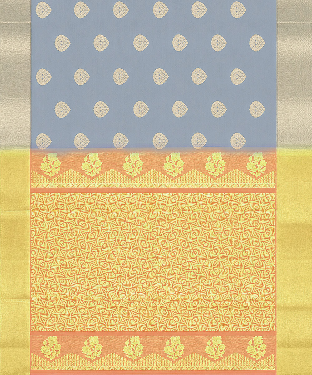 Grey peach silk handwoven venkatagiri saree
