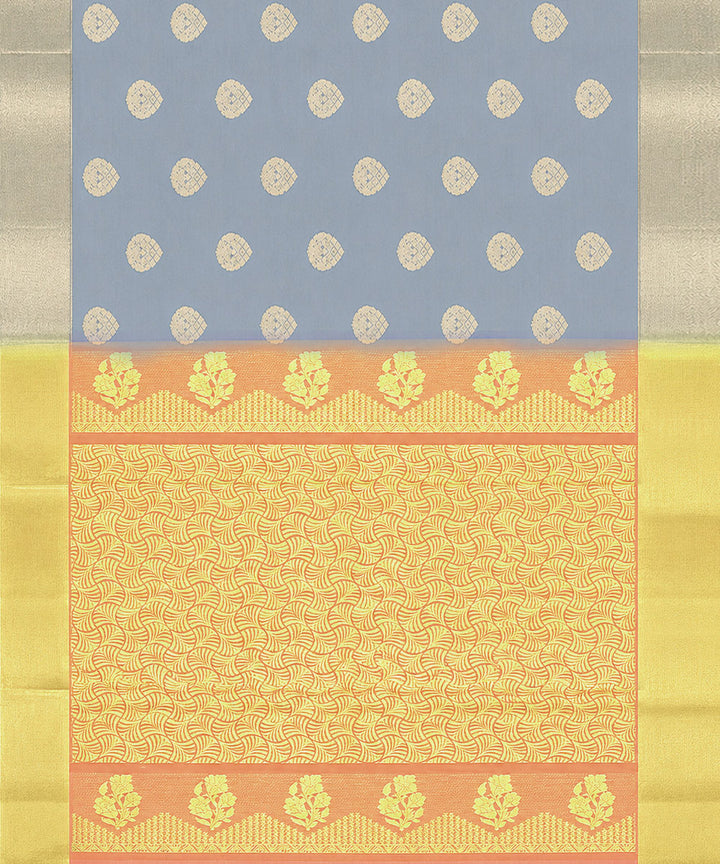 Grey peach silk handwoven venkatagiri saree