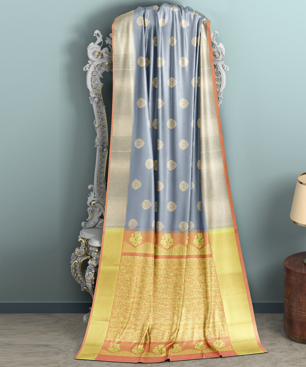 Grey peach silk handwoven venkatagiri saree