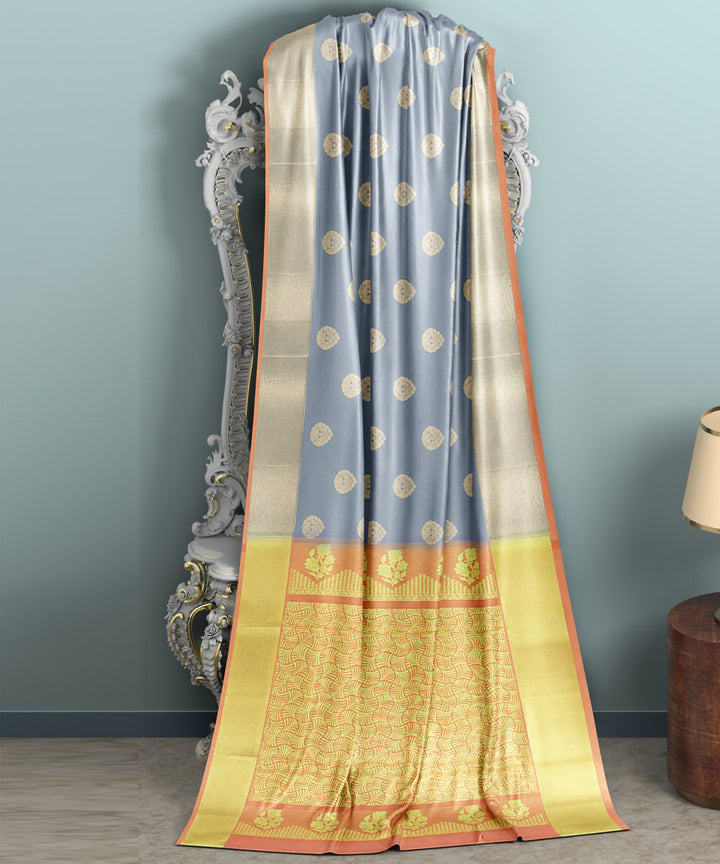 Grey peach silk handwoven venkatagiri saree