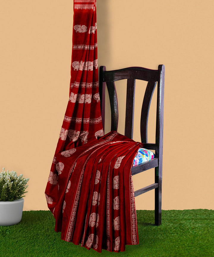 Maroon red silk handwoven venkatagiri saree
