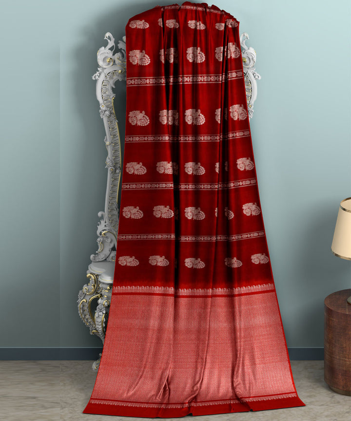 Maroon red silk handwoven venkatagiri saree