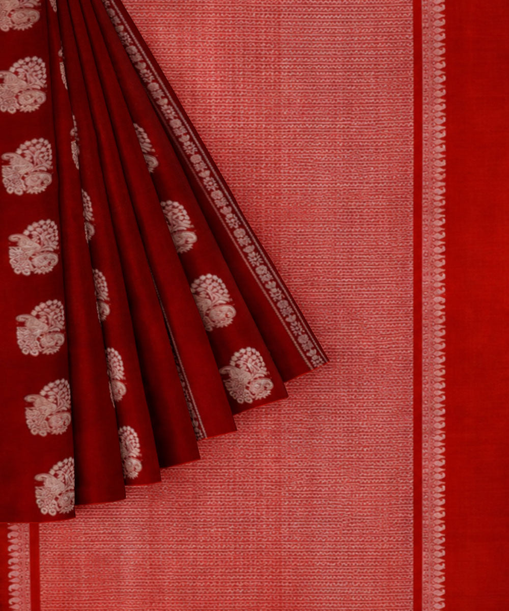Maroon red silk handwoven venkatagiri saree