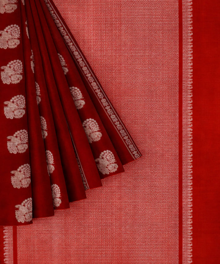 Maroon red silk handwoven venkatagiri saree