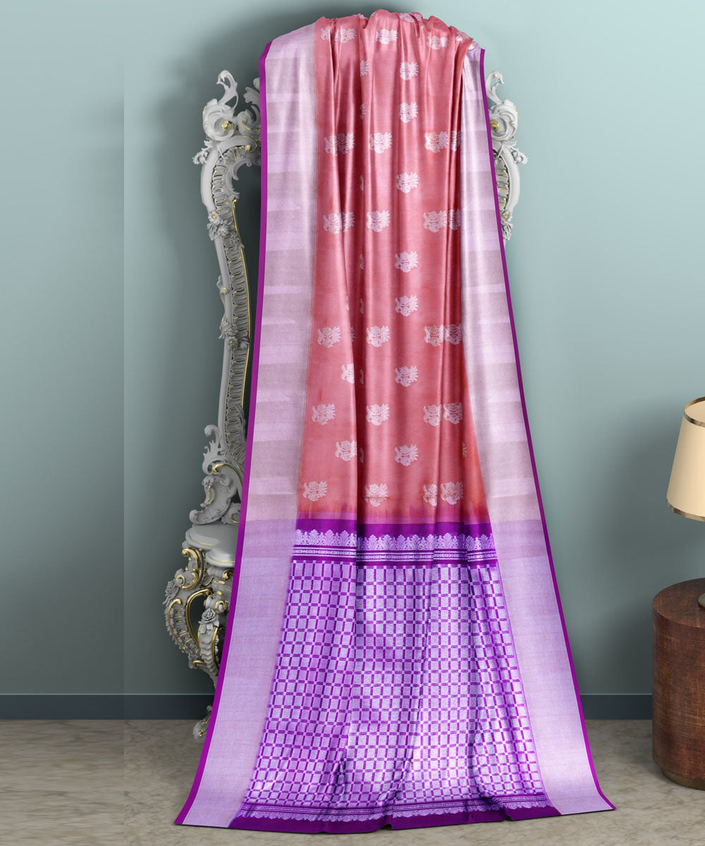 Light pink blue silk handwoven venkatagiri saree