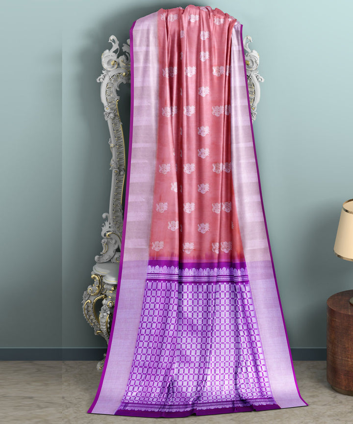 Light pink blue silk handwoven venkatagiri saree