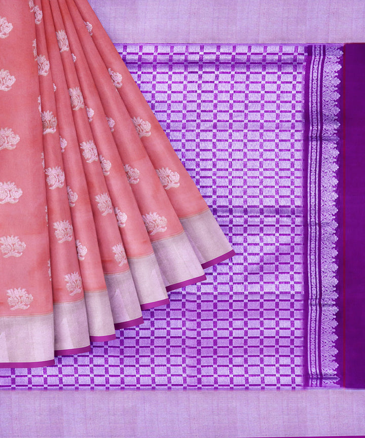 Light pink blue silk handwoven venkatagiri saree