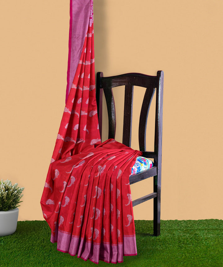 Red purple silk handwoven venkatagiri saree