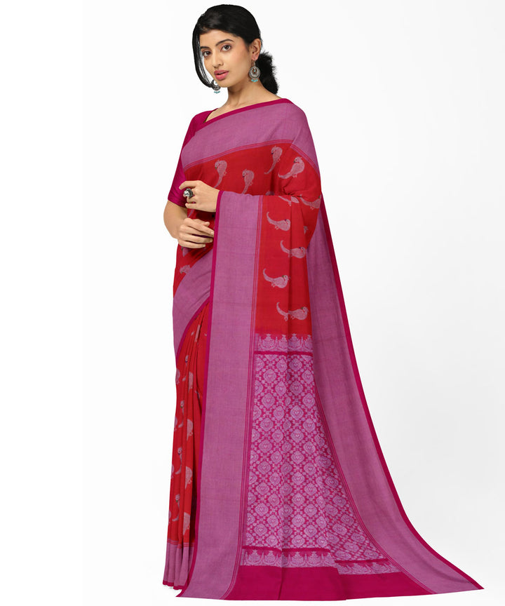 Red purple silk handwoven venkatagiri saree