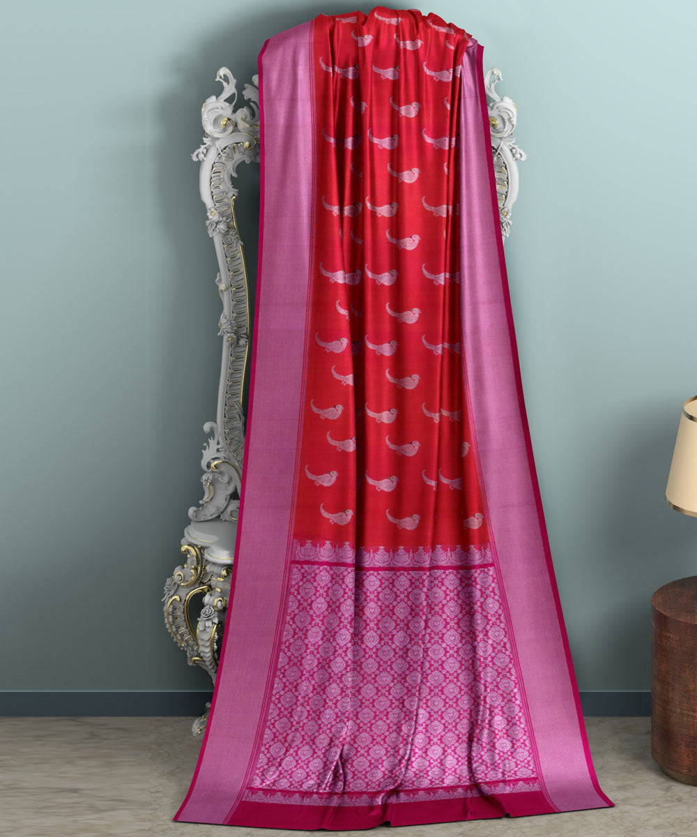Red purple silk handwoven venkatagiri saree
