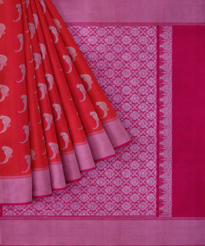 Red purple silk handwoven venkatagiri saree