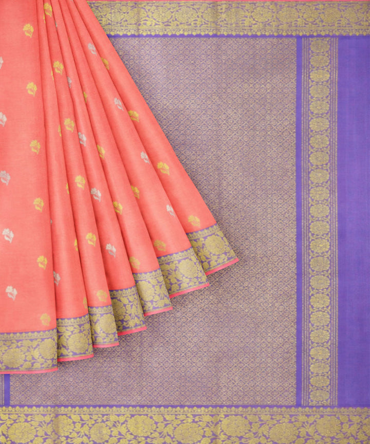 Orange purple silk handwoven venkatagiri saree