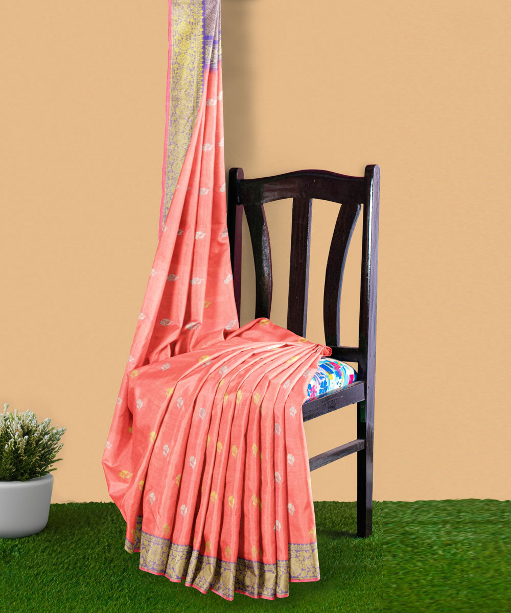 Orange purple silk handwoven venkatagiri saree