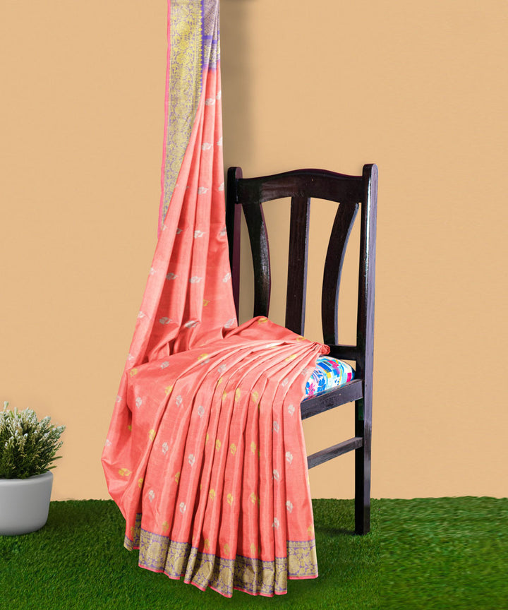 Orange purple silk handwoven venkatagiri saree