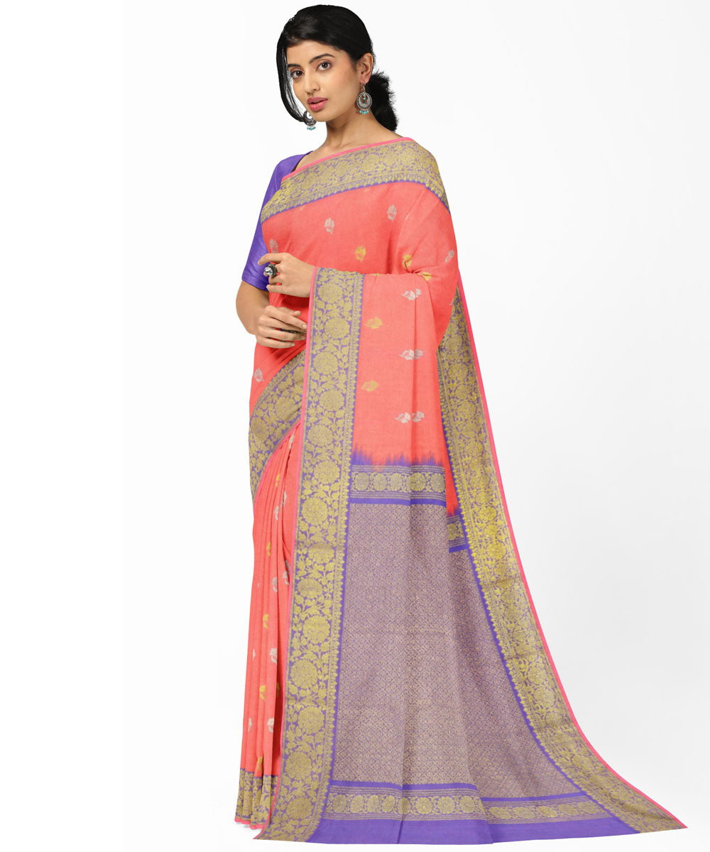 Orange purple silk handwoven venkatagiri saree