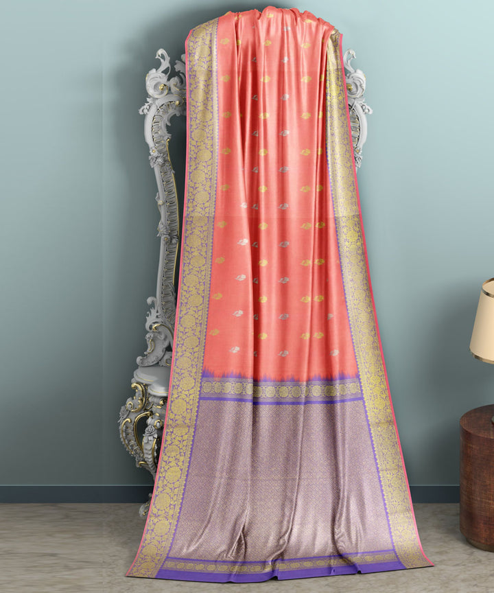 Orange purple silk handwoven venkatagiri saree