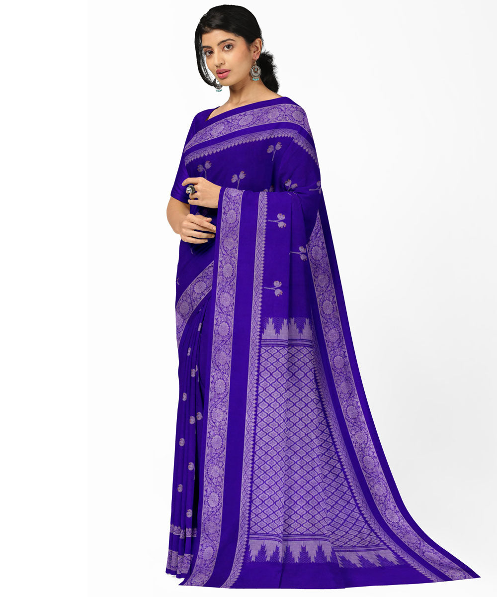 Blue white silk handwoven venkatagiri saree