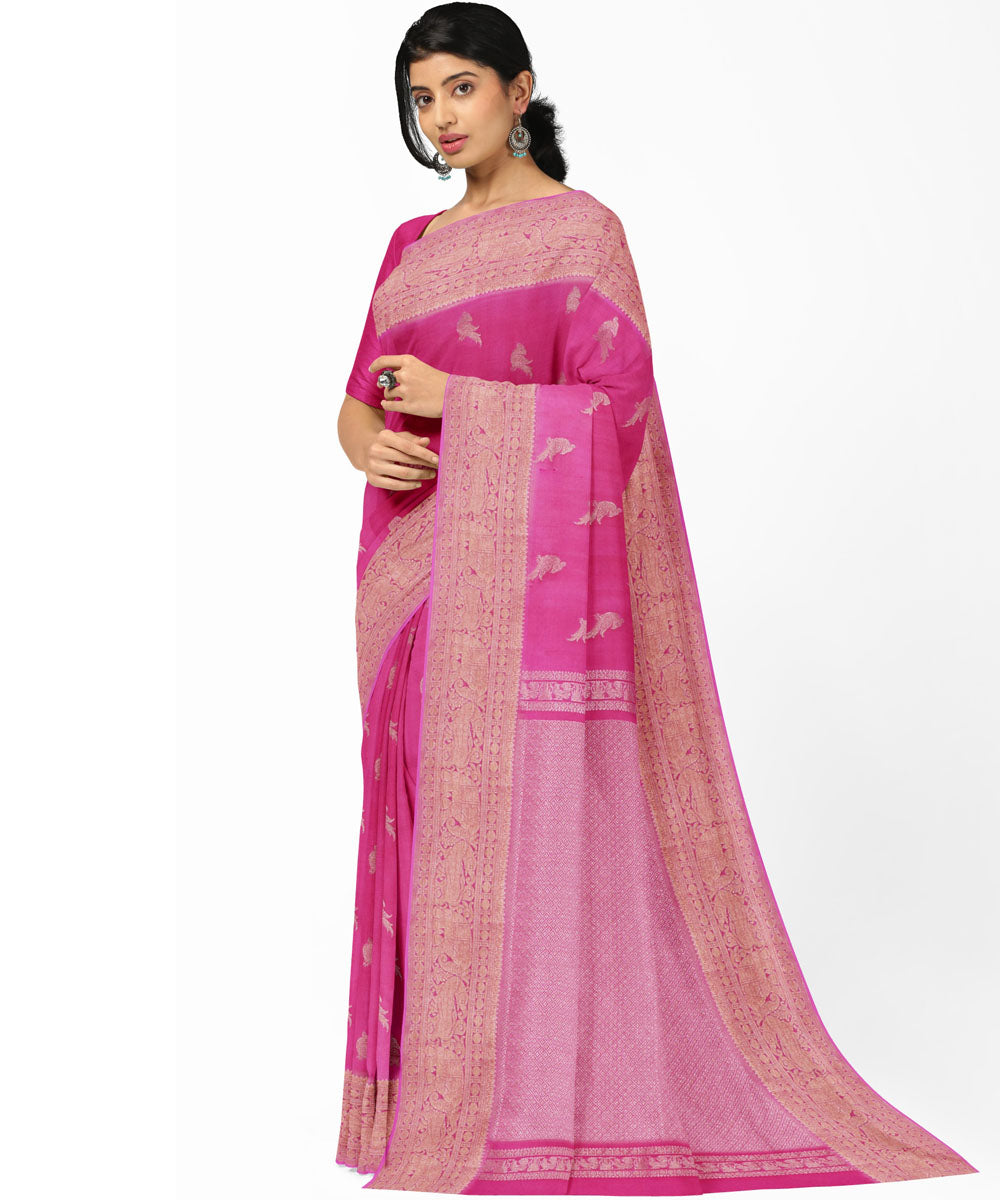 Light pink baby pink silk handwoven venkatagiri saree