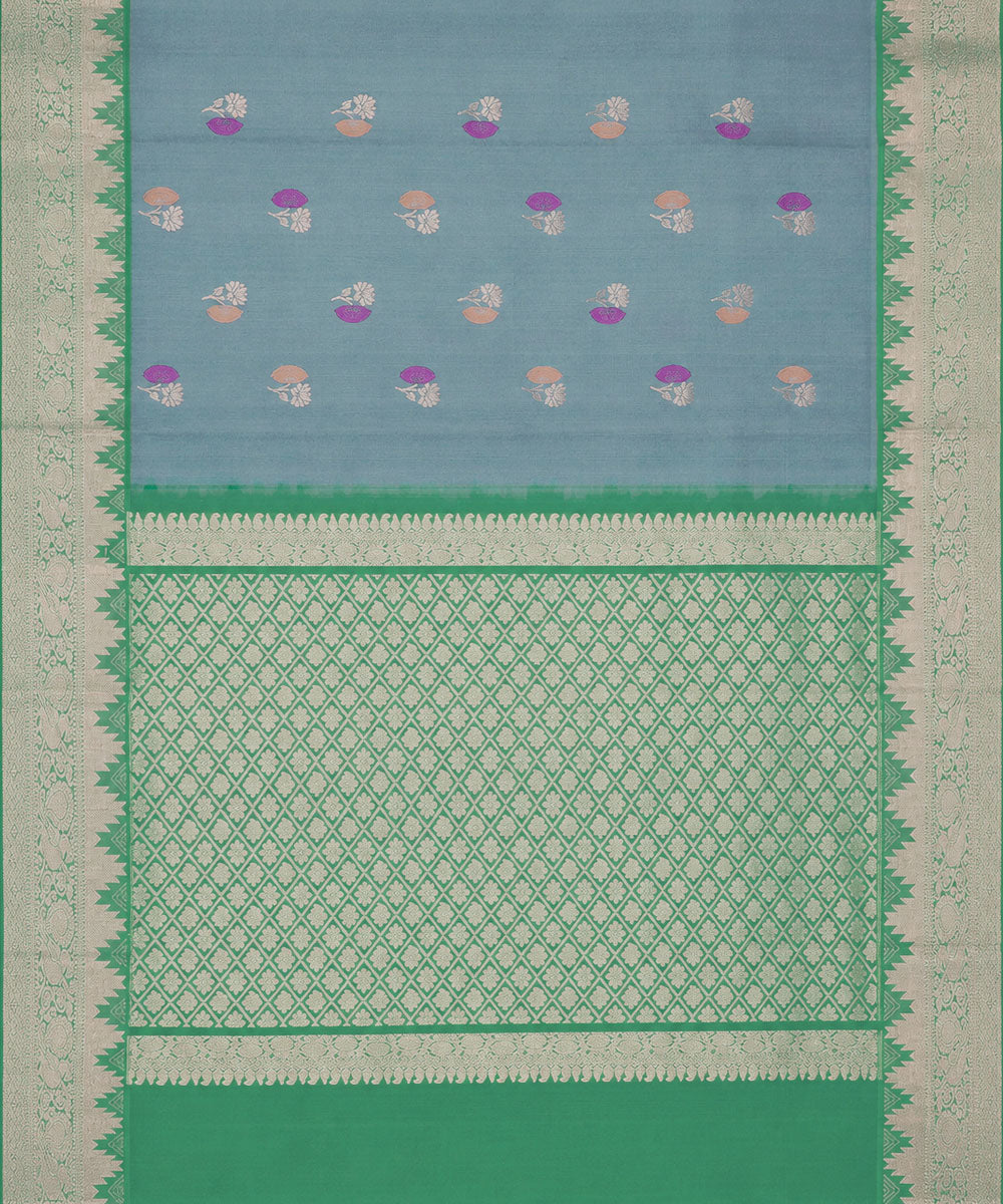 Light grey light green silk handwoven venkatagiri saree