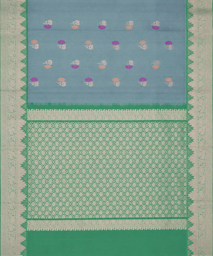 Light grey light green silk handwoven venkatagiri saree