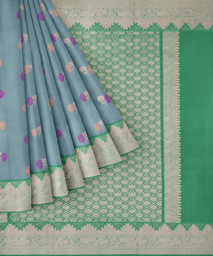 Light grey light green silk handwoven venkatagiri saree
