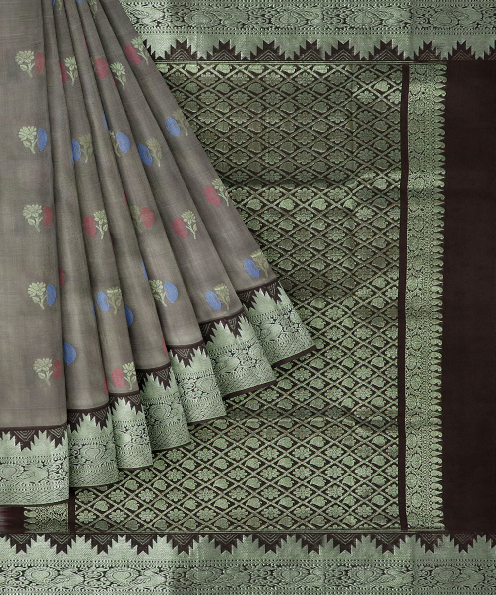 Ash grey silk handwoven venkatagiri saree
