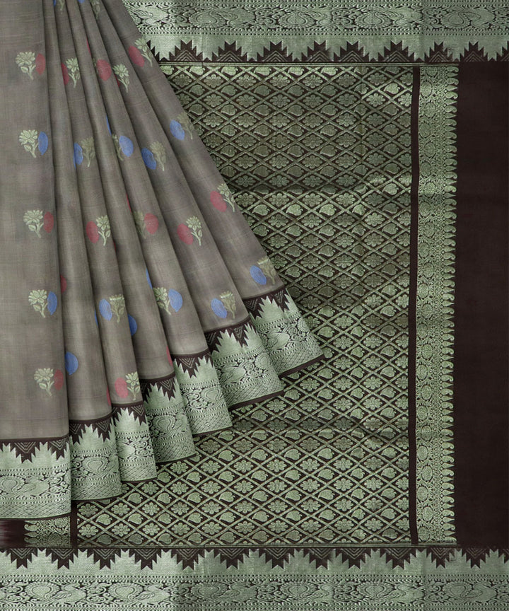 Ash grey silk handwoven venkatagiri saree