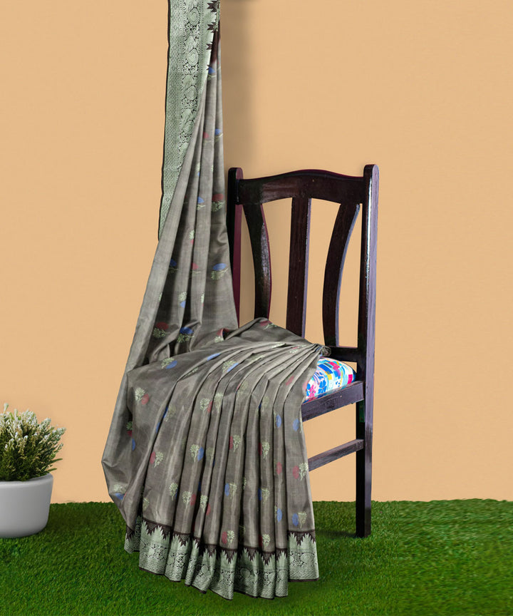 Ash grey silk handwoven venkatagiri saree
