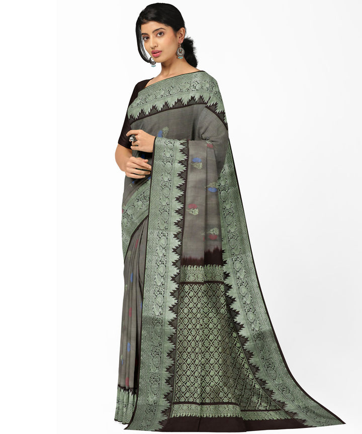 Ash grey silk handwoven venkatagiri saree