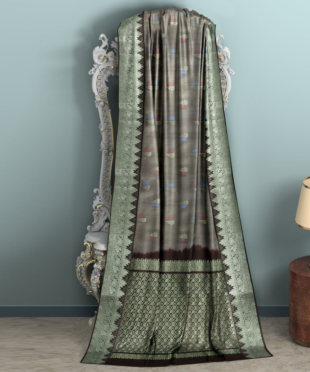 Ash grey silk handwoven venkatagiri saree
