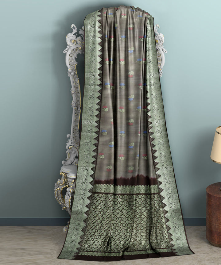 Ash grey silk handwoven venkatagiri saree