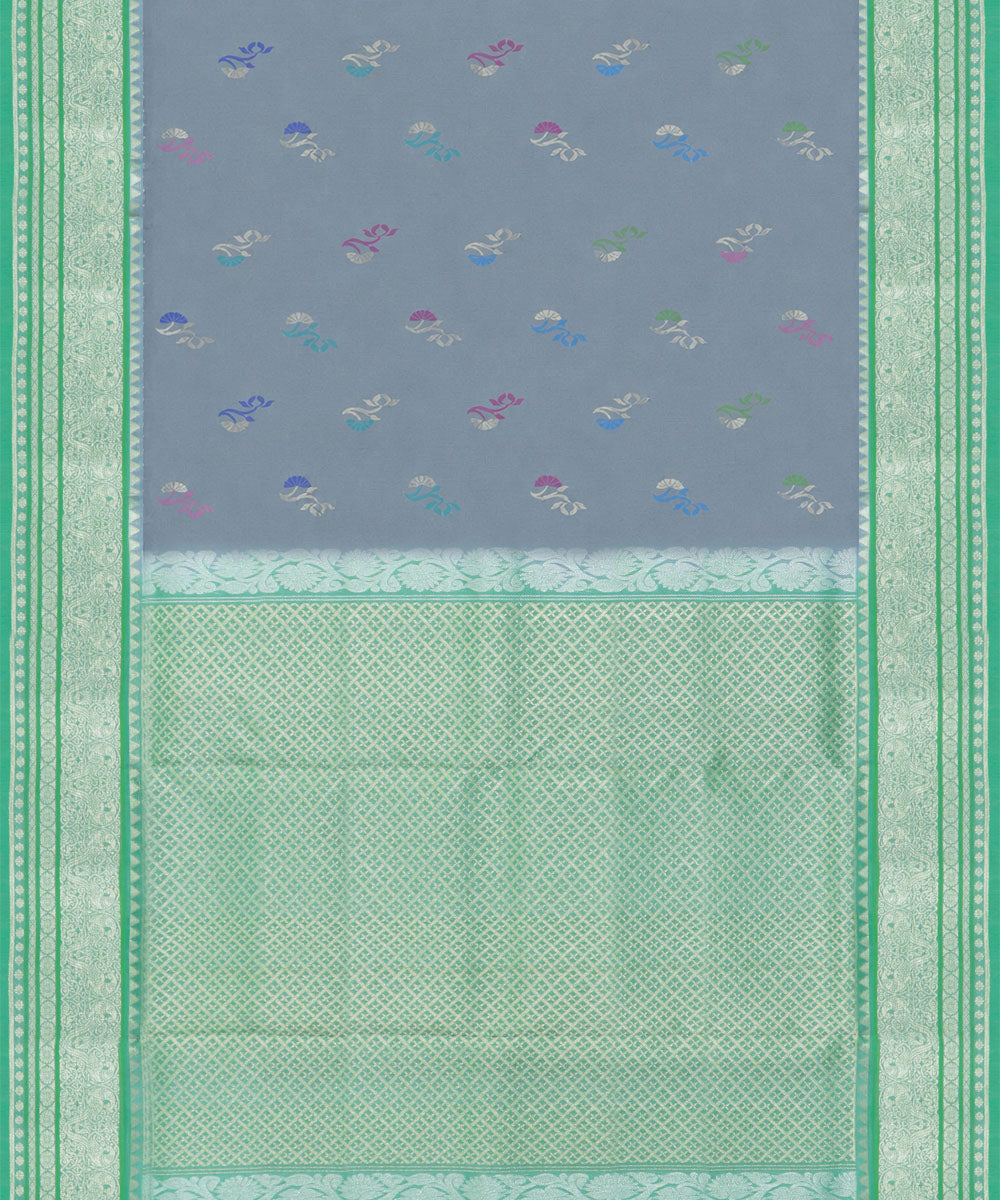 Ligth grey green silk handwoven venkatagiri saree