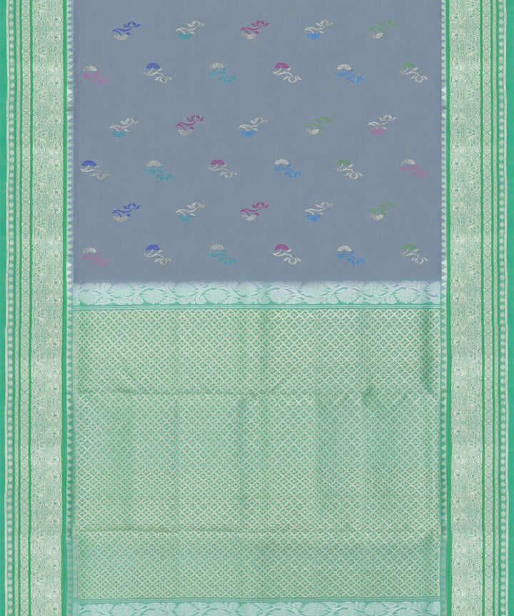 Ligth grey green silk handwoven venkatagiri saree