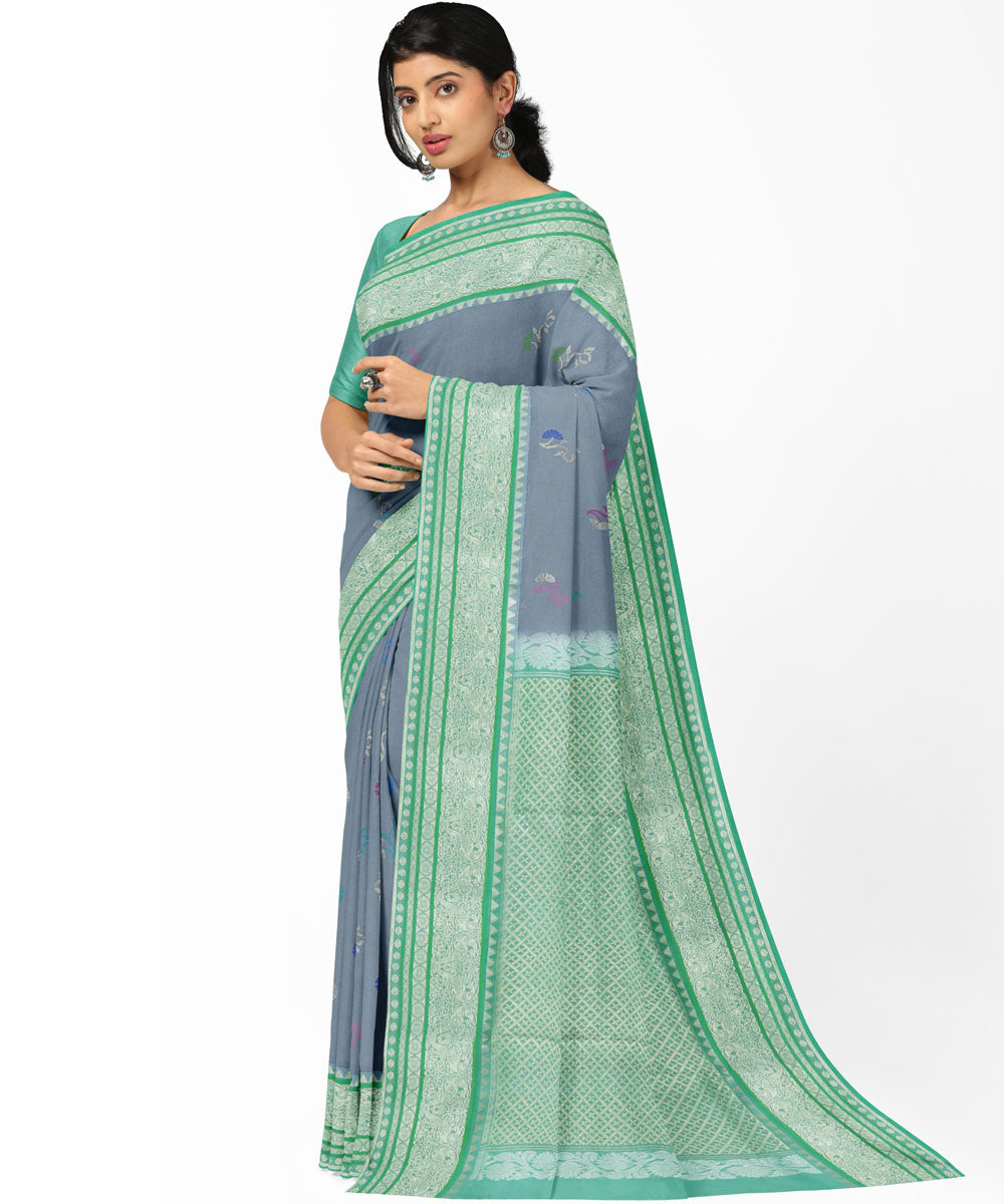 Ligth grey green silk handwoven venkatagiri saree