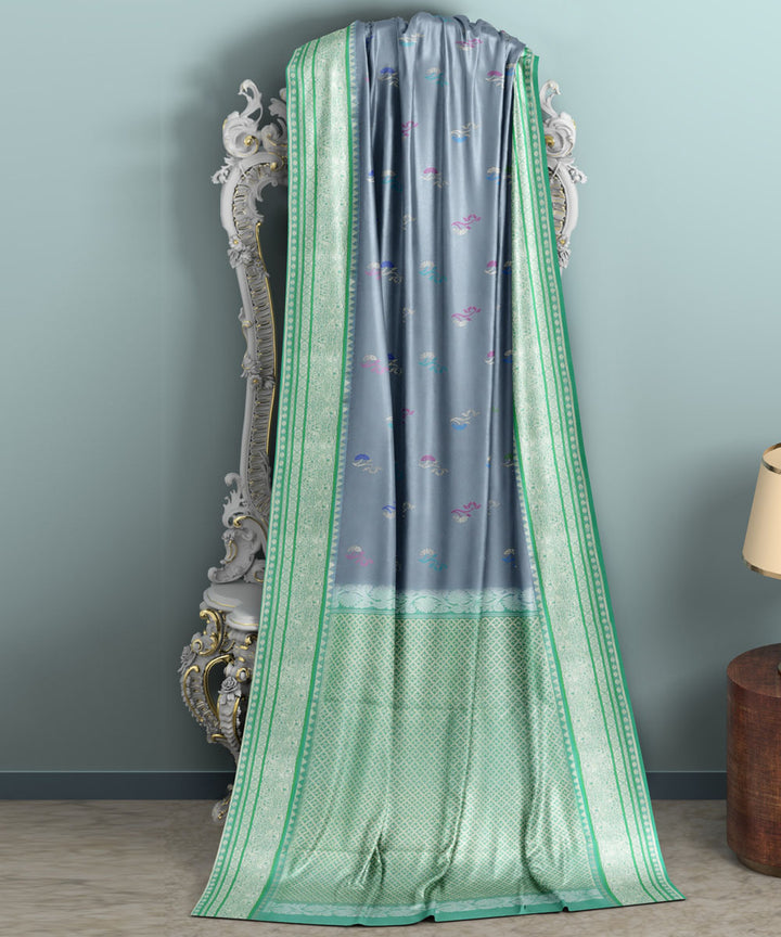 Ligth grey green silk handwoven venkatagiri saree