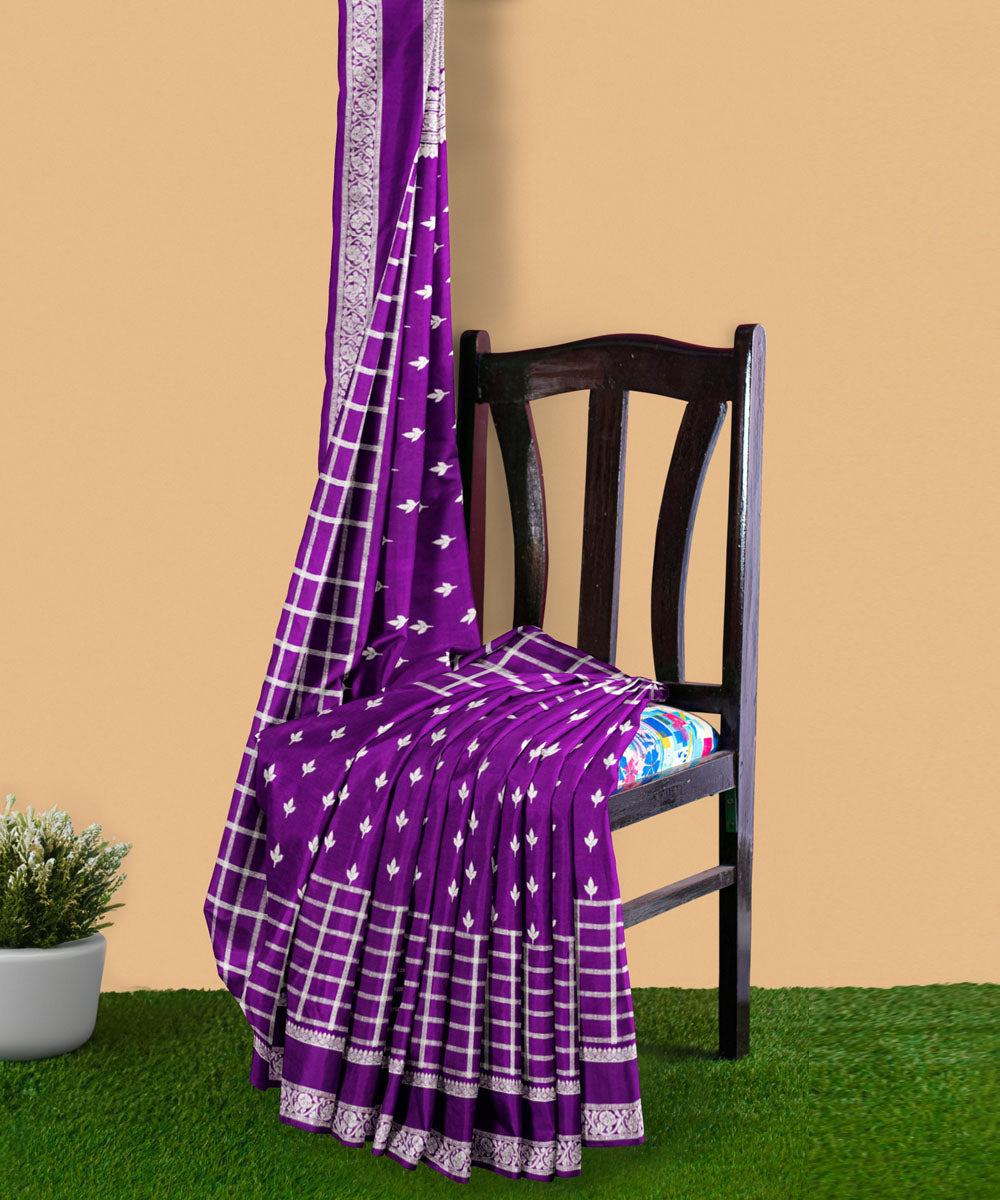 Purple white silk handwoven venkatagiri saree