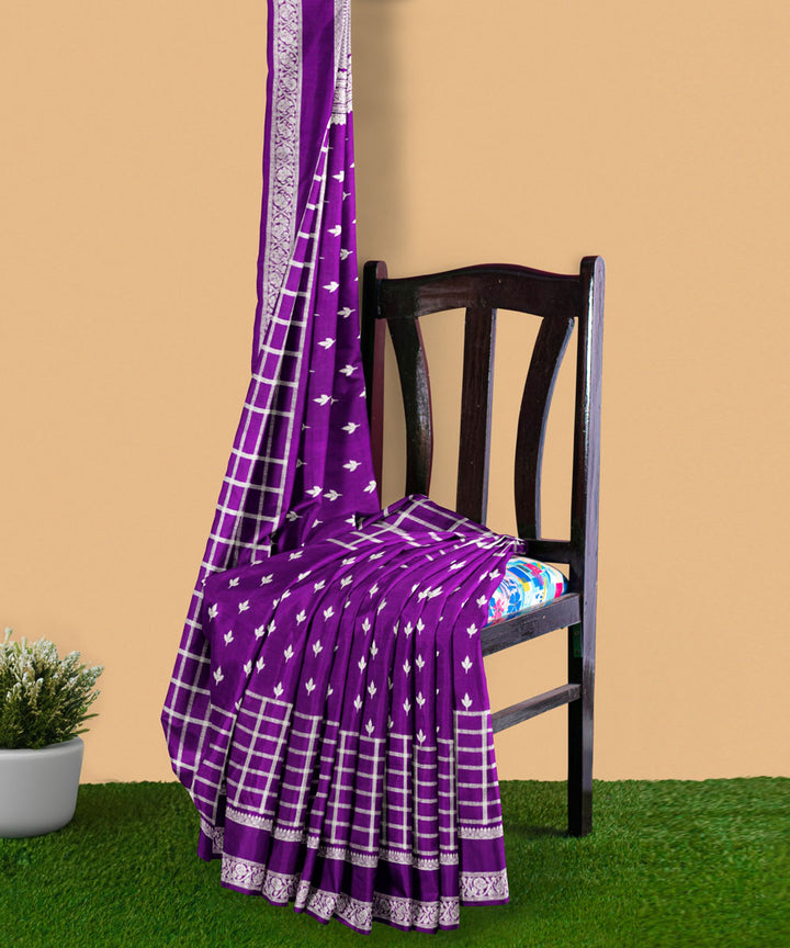 Purple white silk handwoven venkatagiri saree