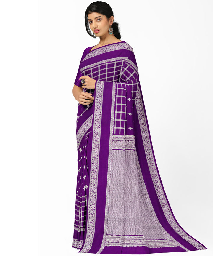 Purple white silk handwoven venkatagiri saree