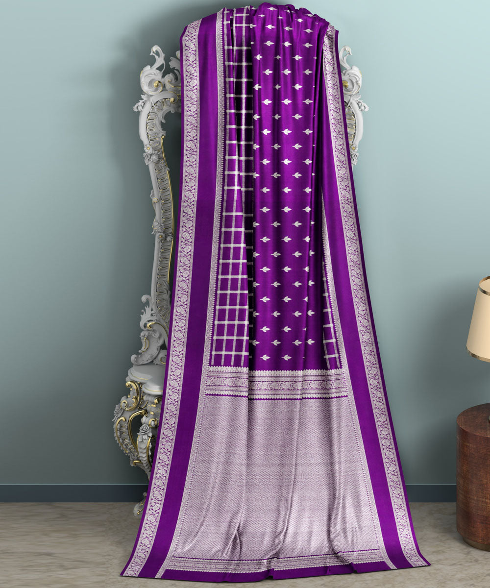 Purple white silk handwoven venkatagiri saree