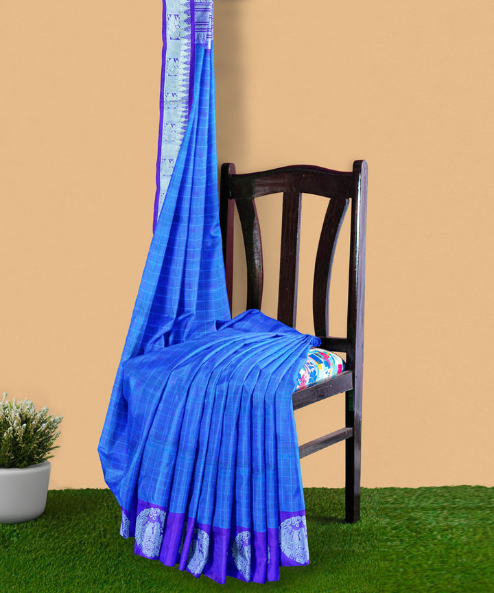 Blue violet silk handwoven venkatagiri saree