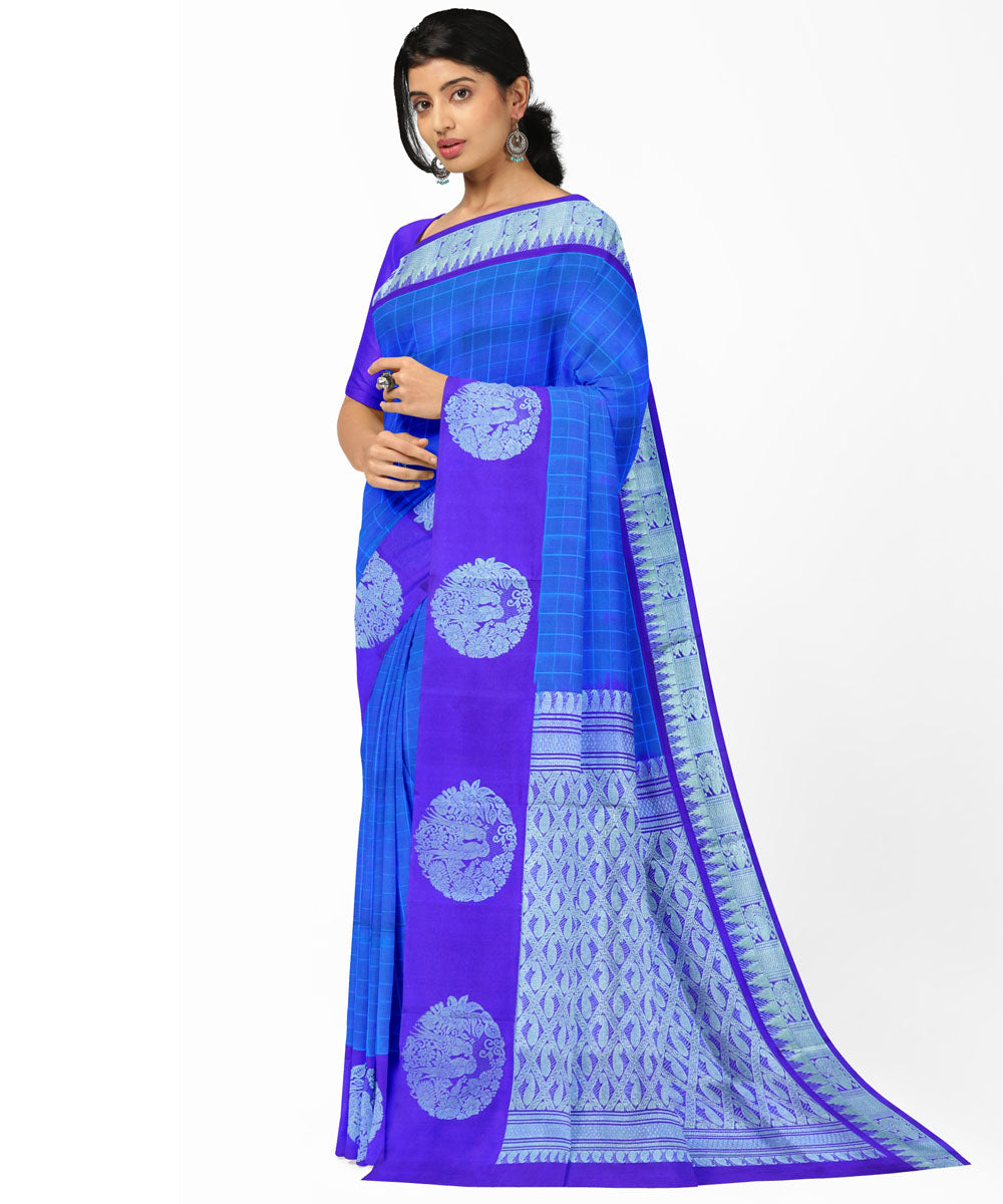 Blue violet silk handwoven venkatagiri saree