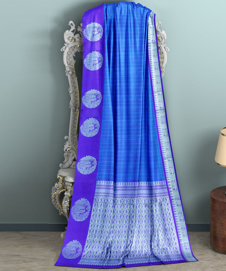 Blue violet silk handwoven venkatagiri saree