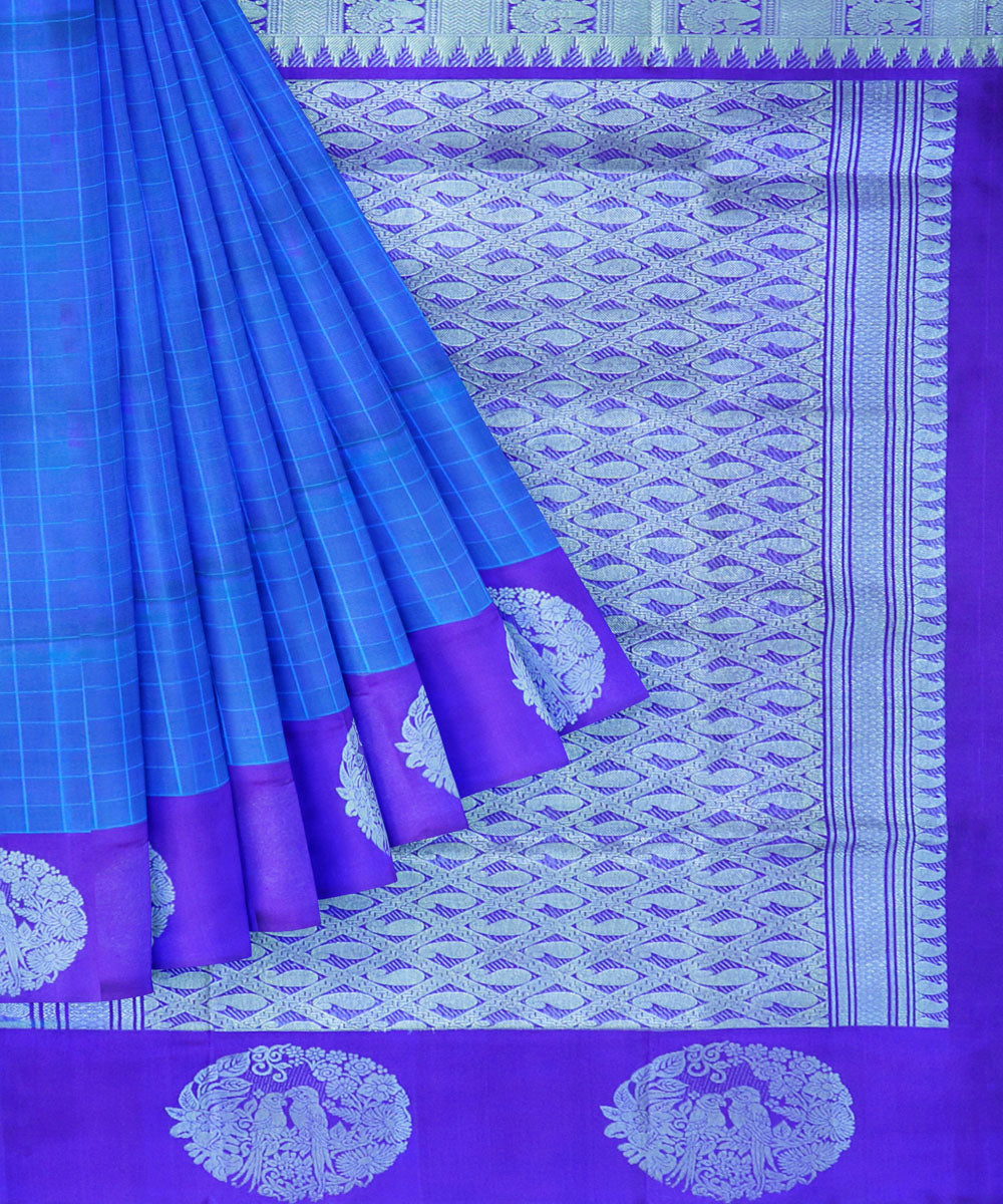 Blue violet silk handwoven venkatagiri saree