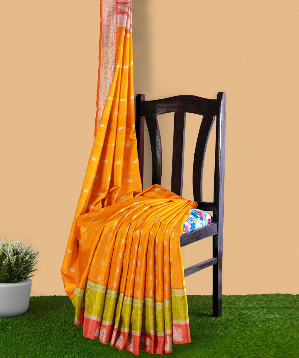 Orange grey silk handwoven venkatagiri saree